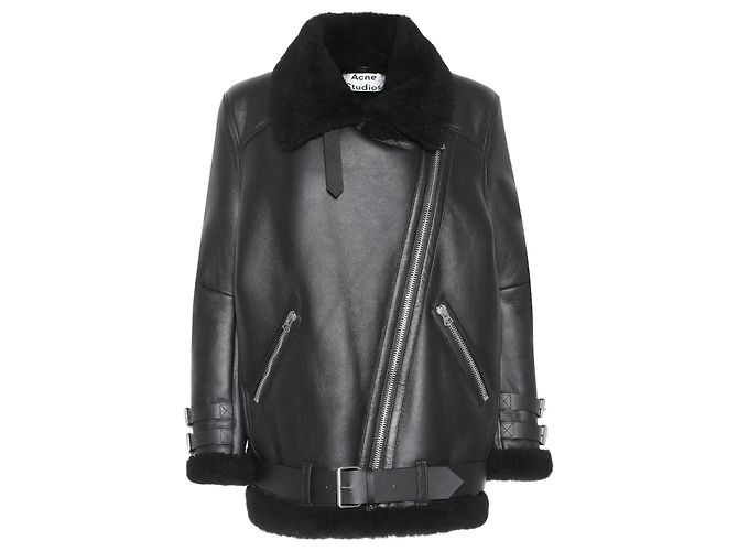 Acne Studios Velocite Black Leather Biker Jacket with Shearling