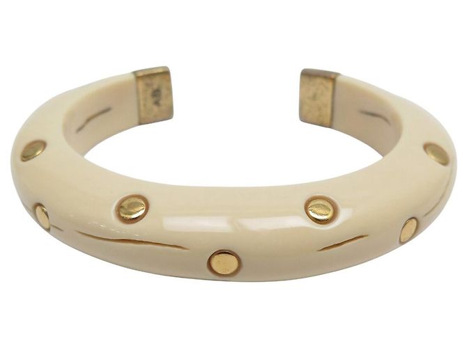BRACELET AURELIE BIDERMANN JONC CLOUTE CAFTAN RESINE IVOIRE & OR 18K BANGLE Blanc