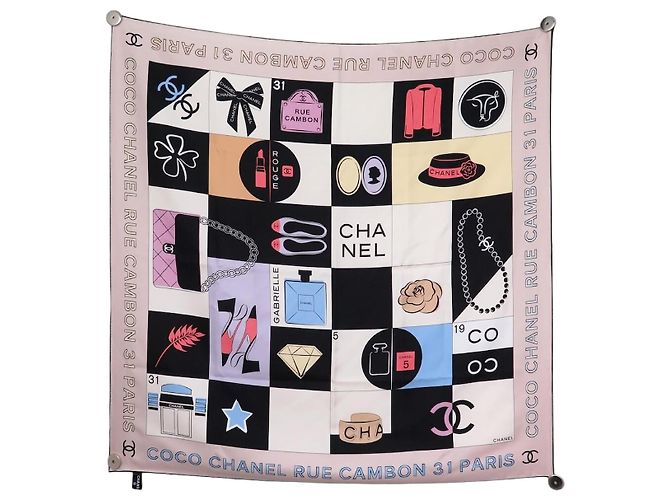 BUFANDA CHANEL CC TIMELESS CAMBON CAMELIA COCO 90 DE SEDA Multicolor