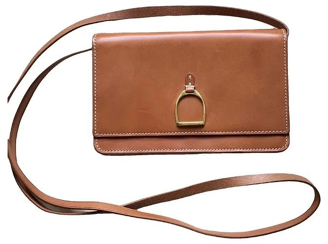 Mini Clutch Ralph Lauren in Pelle Cognac Camel Cammello