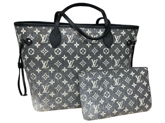 Louis Vuitton Neverfull MM Jaquard Denim Monogram Ensemble Complet Gris anthracite