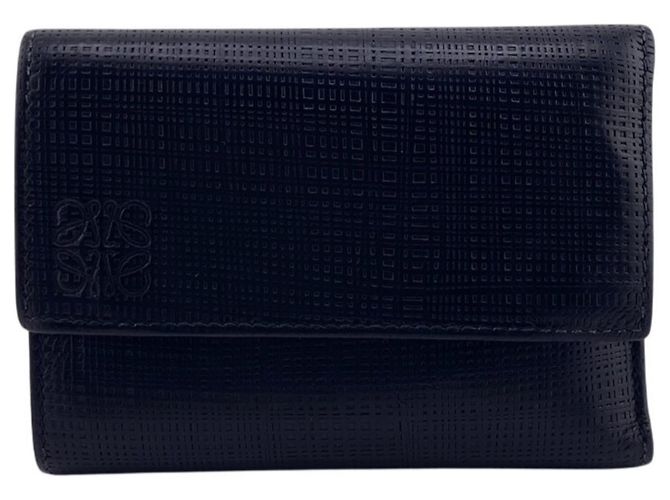 Loewe Anagram Linen Tri-fold Wallet Black