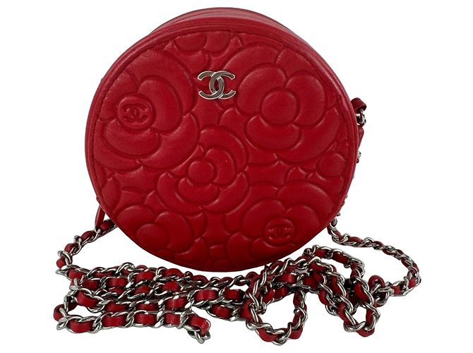 Runder Kamelienbeutel von Chanel Rot