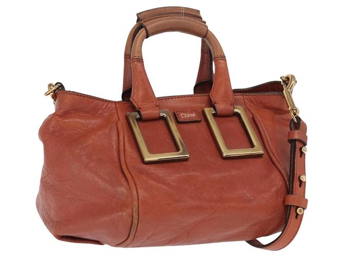 Chloé Bolsa de mão em couro Chloe Etel 2 em 1 marrom dourado Auth hk3381