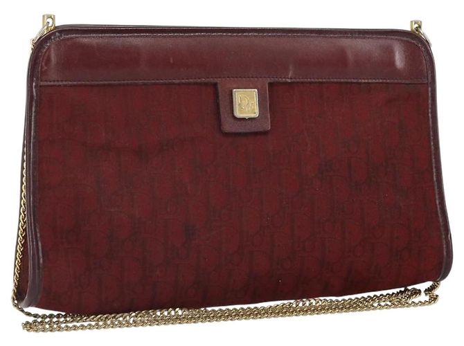 Bolsa de ombro em canvas Trotter Christian Dior vermelha e dourada Auth BA9903