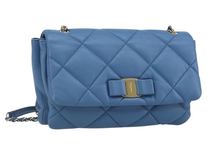 Borsa a Spalla Salvatore Ferragamo Vala in Pelle Blu Oro Auth 169096V D'oro