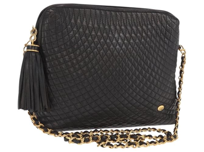 BALLY Borsa a Spalla con Catena Pelle Nera Oro Auth 171355 Nero D'oro
