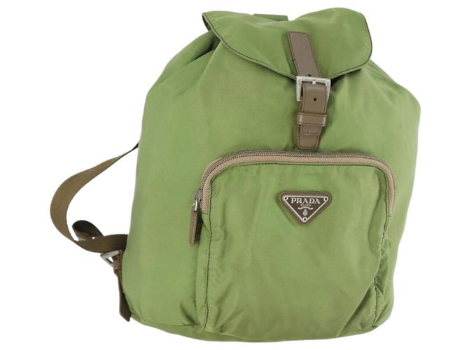 PRADA Backpack Nylon Green Silver Auth 165488 Silvery
