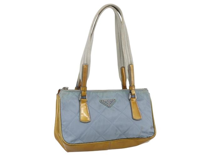 PRADA Tote Bag Nylon Light Blue Silver Auth 170632 Silvery