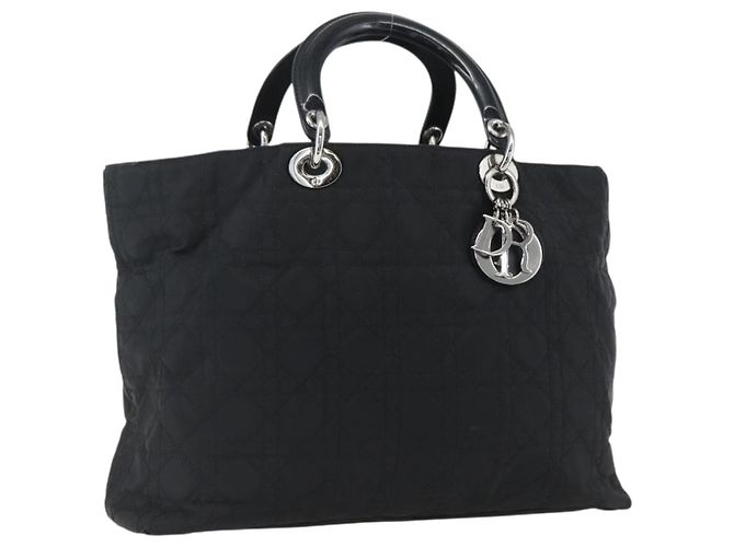 Christian Dior Borsa Lady Dior in nylon nero e argento Auth ep13131