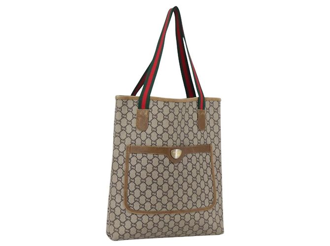 Borsa tote Gucci GG Plus Supreme Web Sherry Line in PVC beige e oro Auth ep13260 D'oro