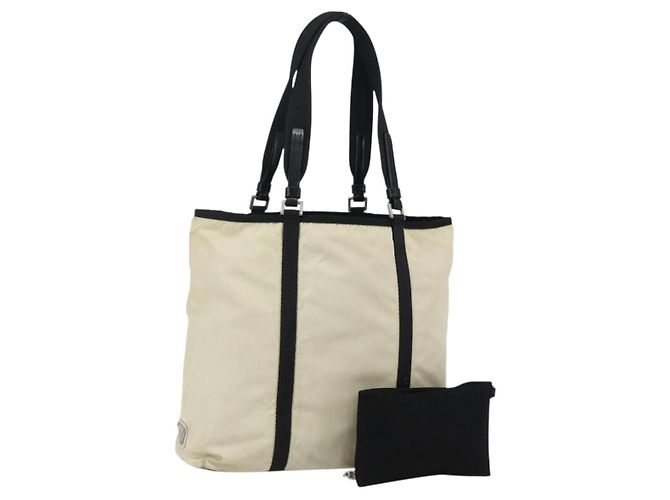 Borsa Tote Prada in nylon crema argento Auth bs33042 Crudo