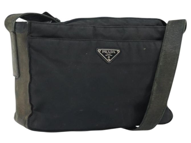 PRADA Shoulder Bag Nylon Black Silver Auth 170408 Silvery
