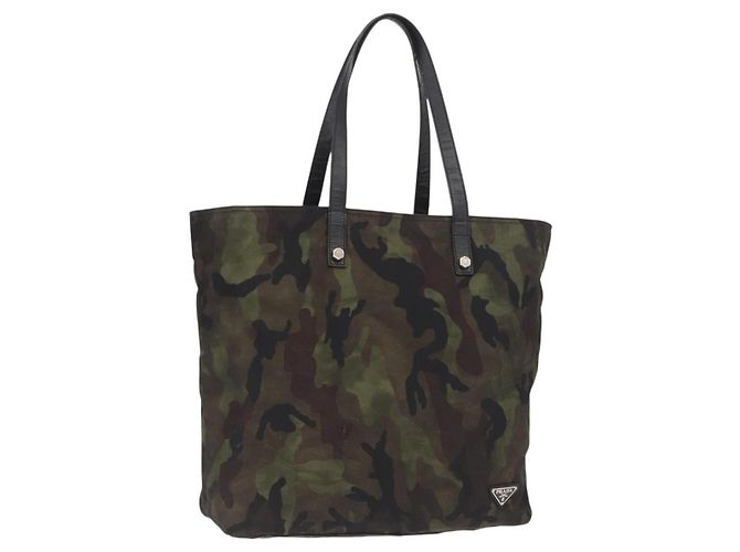 PRADA Bolsa Tote Camuflada de Nylon Caqui Auth gh1628