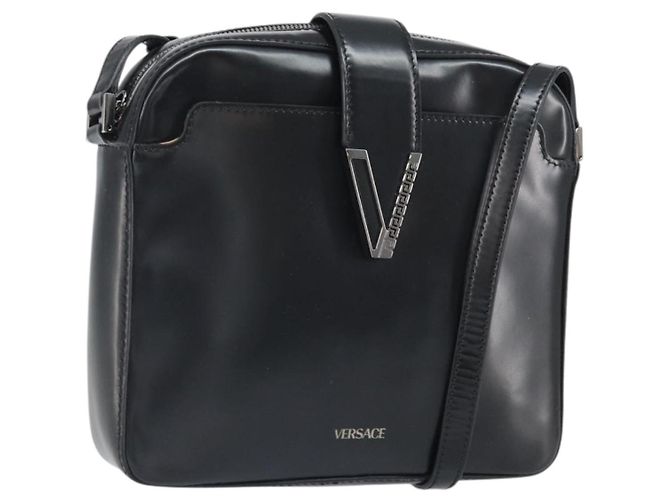 VERSACE Shoulder Bag Patent leather Black Auth BA9919