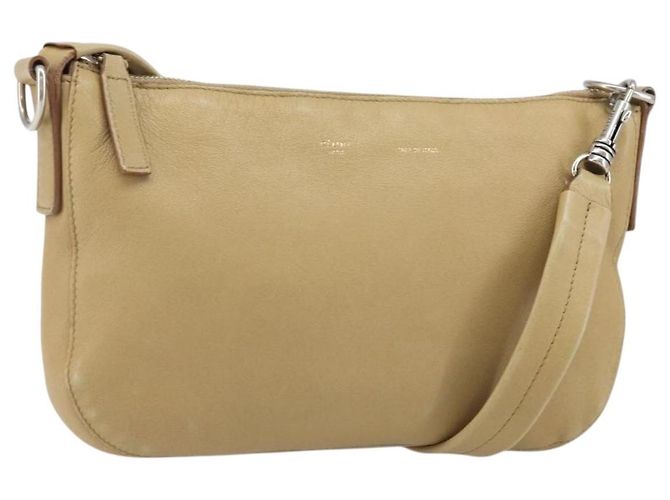 Céline Bolsa de Ombro de Couro Bege Auth BA9900