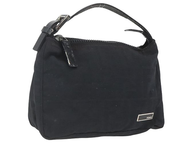 FENDI Zucca Canvas Handtasche Schwarz Silber Auth 166172