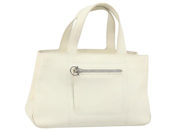 Borsa a mano in pelle bianca e argento Salvatore Ferragamo Auth BA9927 Bianco
