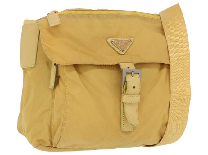 PRADA Shoulder Bag Nylon Yellow Silver Auth 166691 Silvery