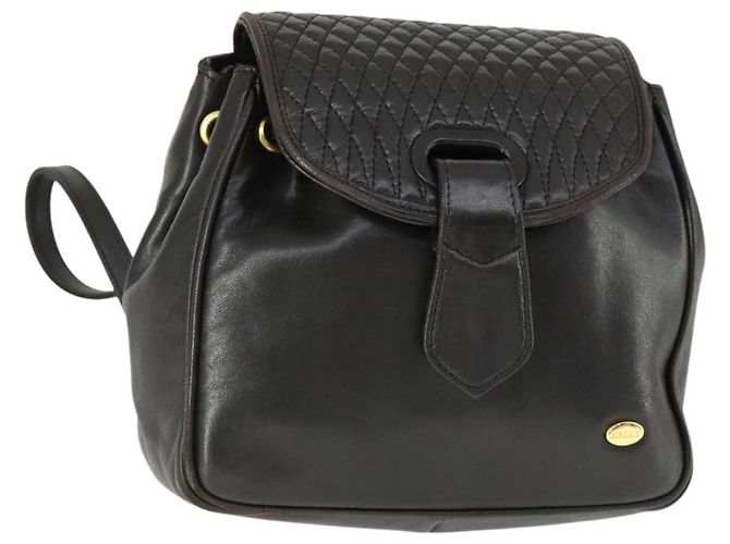 BALLY Backpack Leather Brown Gold Auth BA10063 Golden