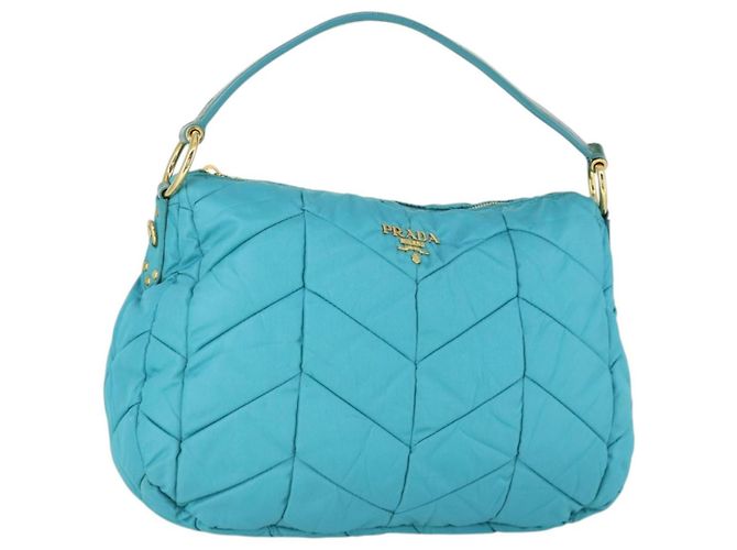 Borsa a Spalla PRADA Nylon Blu Oro Auth 169057V D'oro