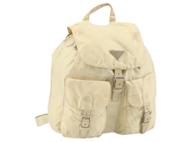 PRADA Backpack Nylon Ivory Silver Auth ka2156 Silvery Cream