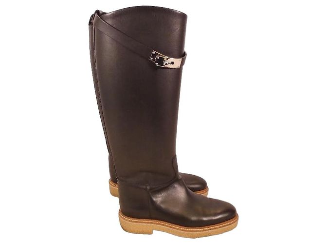 Kelly Botas Hermès "Faustine" negras, talla 39 Negro
