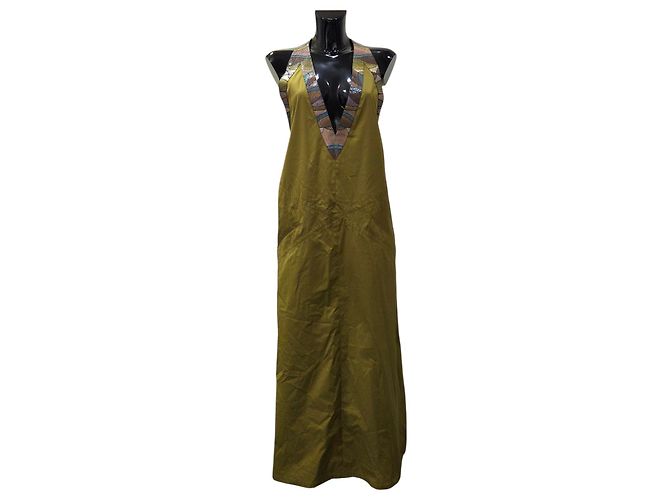 Vestido trapezoide Bottega Veneta de algodón caqui
