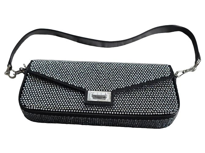Borsa Baguette STRASS in Nylon e Pelle Nera The Kooples Nero