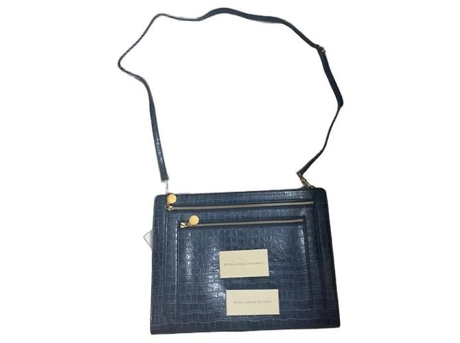 Stella Mc Cartney Bolso cruzado de cuero azul con estampado de cocodrilo