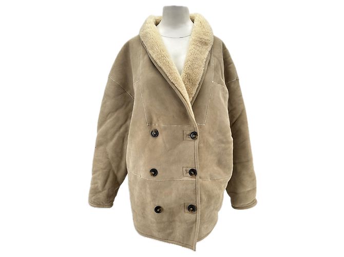 Autre Marque Beiger Mantel aus Schafsleder