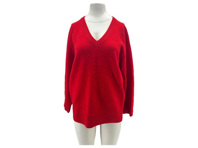 Autre Marque Roter Wollpullover mit V-Ausschnitt 