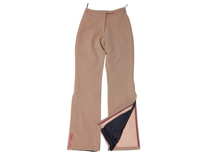 Beige Tan Nylon Hose mit rotem Logo von Prada Linea Rossa