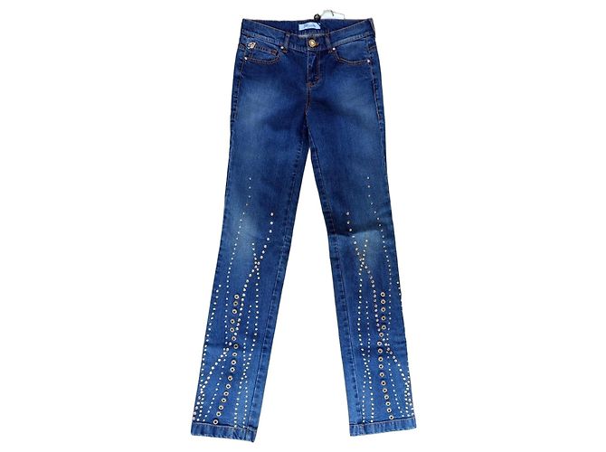 Jeans Blumarine Blu con Strass Swarovski e Ricami