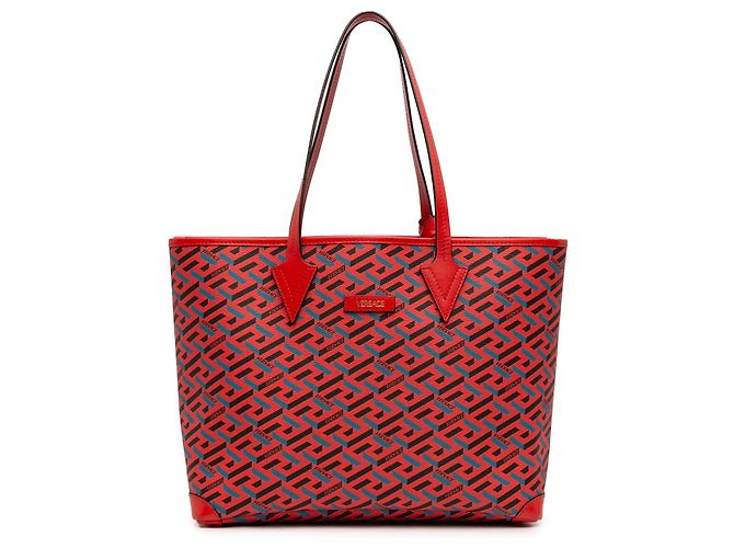 Versace Red Coated Canvas La Greca Tote