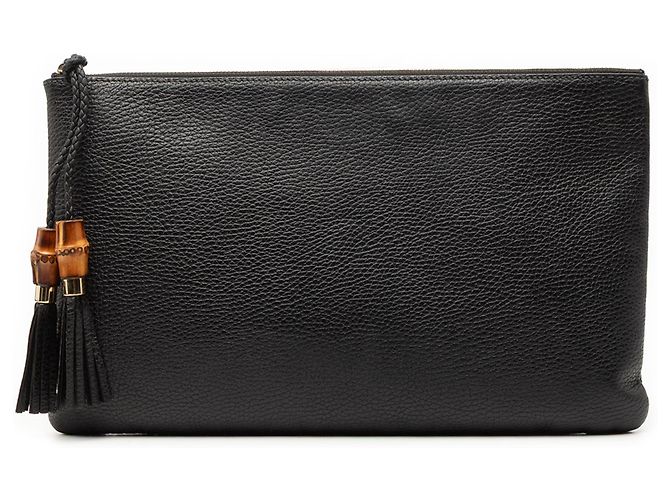 Bamboo Clutch de couro de bezerro preto Gucci com tassel de bambu