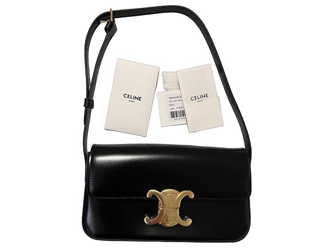 Saint Laurent Triomphe Long Handtasche aus schwarzem Leder