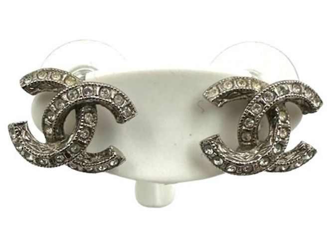 Brincos de strass Chanel Coco Mark Prata