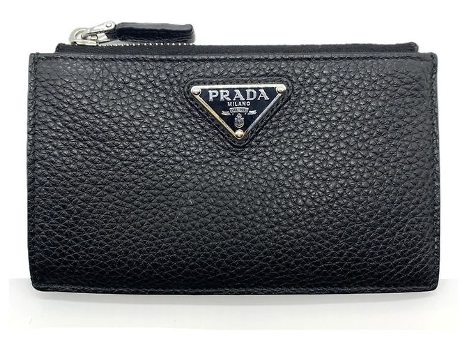 Prada Vitello Daino schwarzes Münzgeldbörse