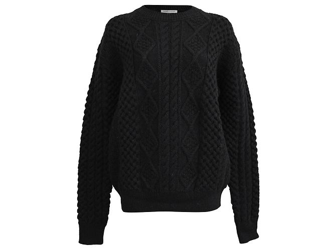 Schwarzer Kabelstrickpullover aus Wolle von Saint Laurent