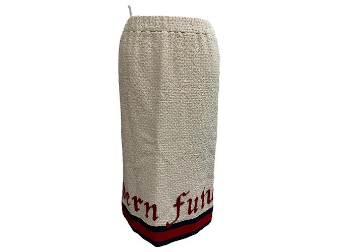 Jupe crayon brodée Gucci Modern Future en tweed crème Blanc Écru