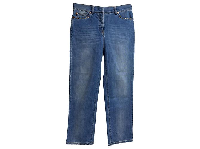Jeans rectos de tiro medio en algodón azul Valentino Garavani Rockstud