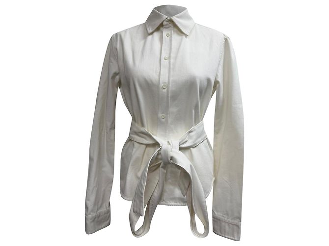 Camisa abotonada con cinturón Loewe en algodón blanco Crudo