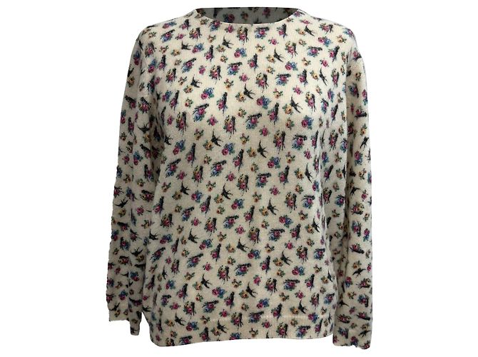 Prada Floral-Print Back-Buttoned Sweater in Multicolor Wool Multiple colors