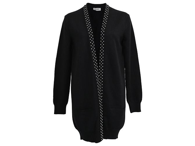 Edge Céline Celine Studded Open Front Cardigan in Black Wool