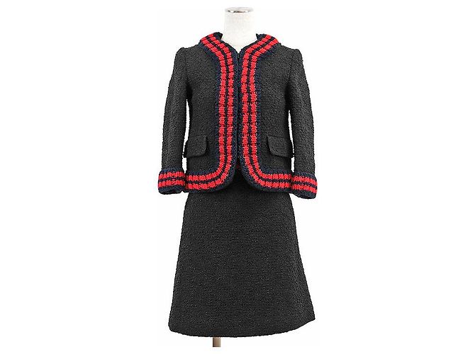 Gucci Tweed Strick-Set Schwarz Rot Marineblau