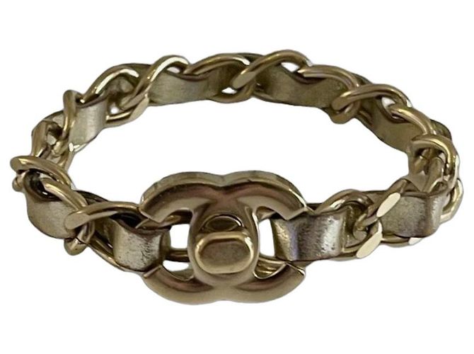 Bracciale Chanel anelli in ottone dorato Light e pelle argentata Argento D'oro