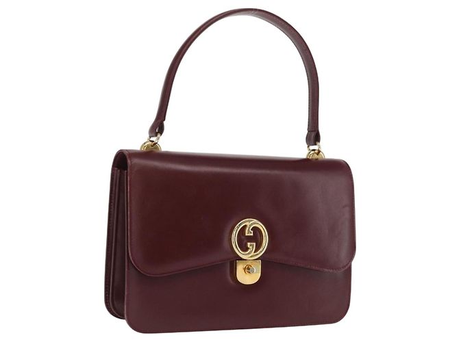 Bolsa de mão de couro bordeaux Gucci ouro Auth ep13170 Dourado