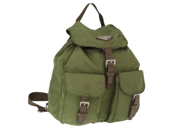 PRADA Backpack Nylon Green Silver Auth 166315 Silvery