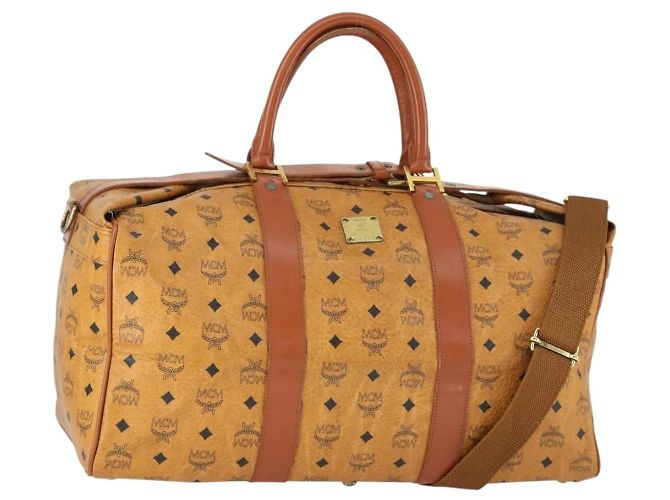 Bolsa Boston Vicetos Logogram MCM em couro PVC 2 em 1 marrom dourado Auth mr1923